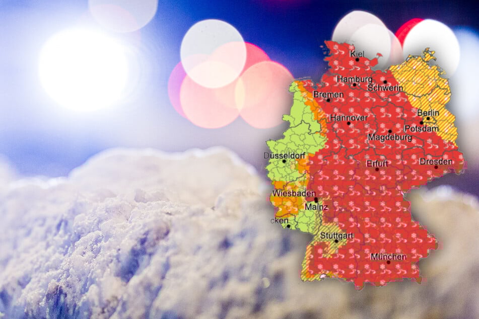 Im den rot markierten Bereichen warnt der DWD vor Glatteis.