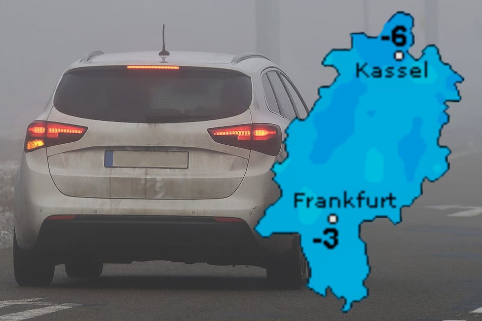 Frost in Hessen: Autofahrer müssen sich auf die Kombination von Nebel und Minus-Graden einstellen. Der Dienst wetteronline.de (Grafik) sagt Tiefstwerte von bis zu minus 6 Grad voraus, der Deutsche Wetterdienst bis zu minus 7 Grad.