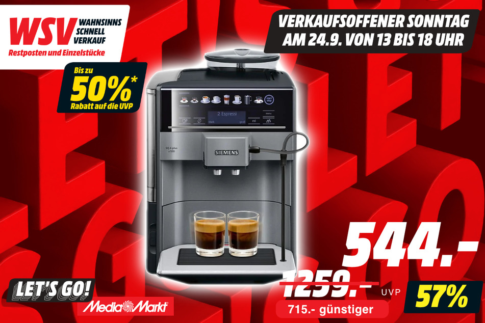 Siemens-Kaffeevollautomat für 544 statt 1.259 Euro.