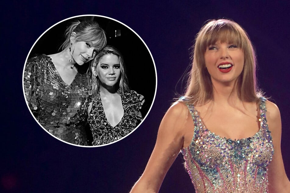 Taylor Swift (r) shocked fans with a special guest, Maren Morris, and an unexpected performance during Saturday's Eras Tour show in Chicago.
