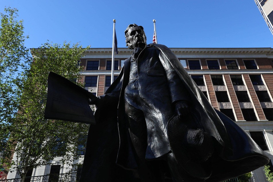 A statue of US Secretary of State William Seward, who negotiated the 1867 "Alaska Purchase," is on display across from the Alaska State Capitol building in Juneau.