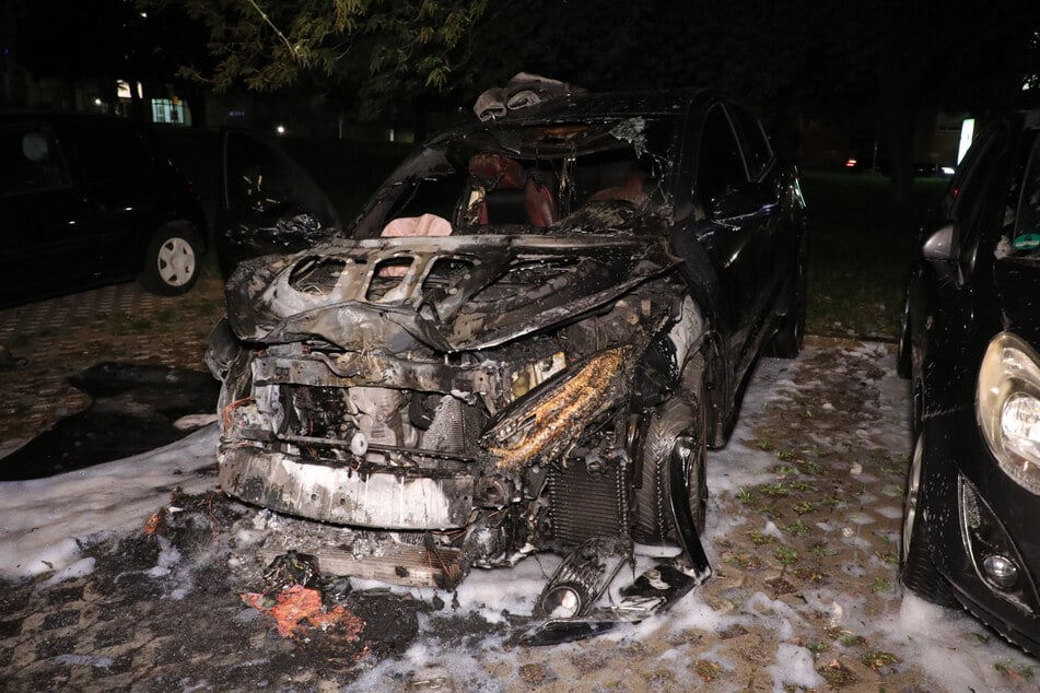 Das Feuer hinterließ enorme Spuren an der Front des SUVs der Marke Honda.