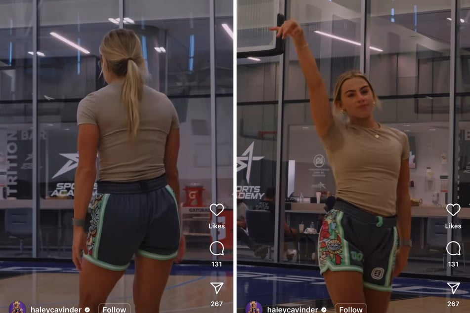 Haley Cavinder celebrates Women in Sports Day with viral trick shot