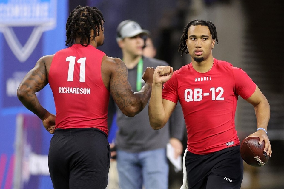 Anthony Richardson (l) and CJ Stroud showed off at the NFL Combine in different ways.