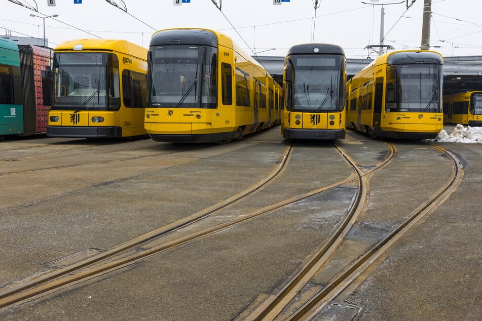 Am Montag standen alle 200 Straßenbahn in den DVB-Betriebshöfen, wie hier in Trachenberge, still.