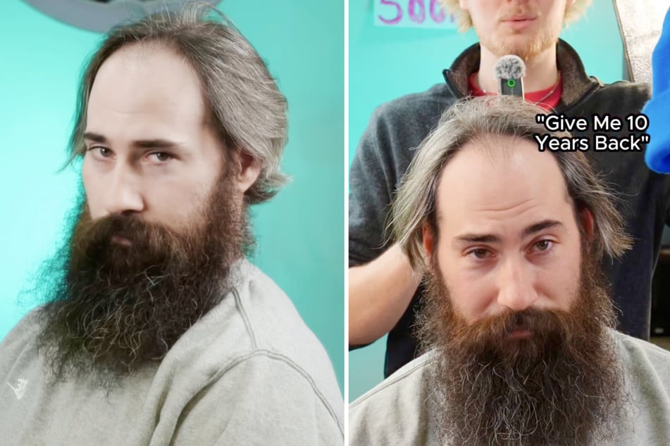 Das Vorher: Der Kunde kam mit halblangen Haaren und einem ungepflegten Rauschebart zu Grant.