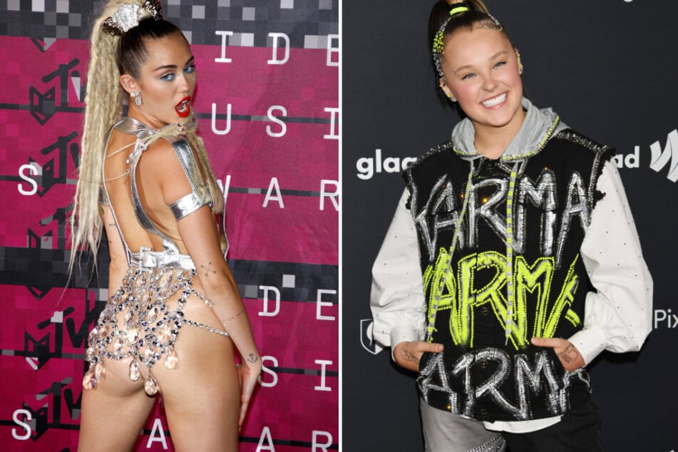 JoJo Siwa's (r.) new song Karma was inspired by Miley Cyrus' Bangerz era.