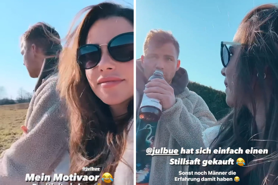 Sarah Engels (29) und ihr Julian melden sich von einem sonnigen Spaziergang bei ihren Fans. (Fotomontage)
