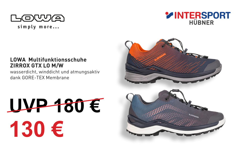 Die LOWA Multifunktionsschuhe unisex
für 130 statt 180 Euro.