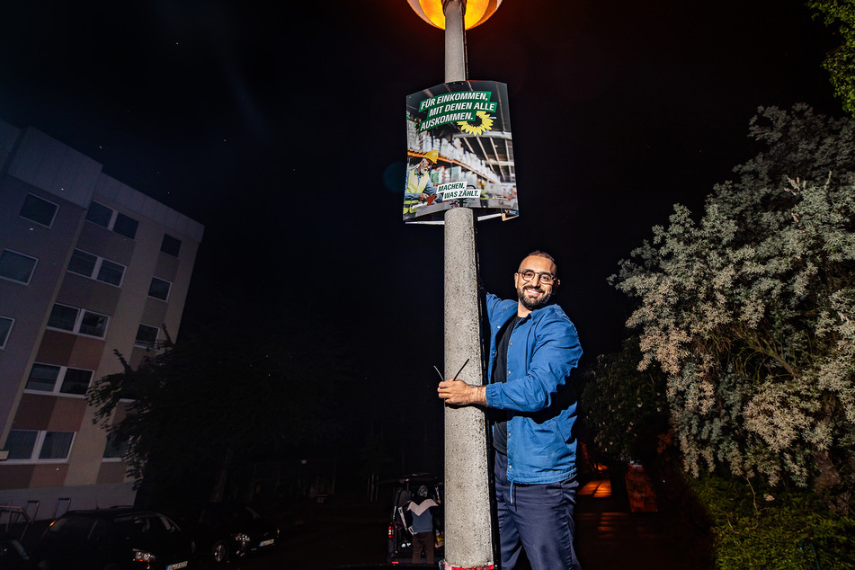 Kassem Taher Saleh (30, Grüne) ließ es sich nicht nehmen, den Kommunalwahlkampf seiner Parteifreunde Wolf-Georg Winkler und Julia Günther zu unterstützen.