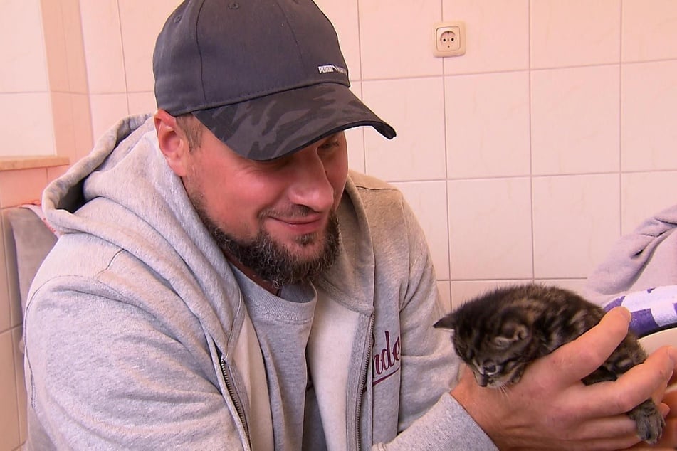 "Harte Hunde"-Mitglied Alex schmilzt beim Anblick der Kitten dahin.