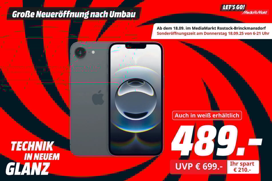 Apple iPhone 16e (128 GB) 
für 489 statt 699 Euro.