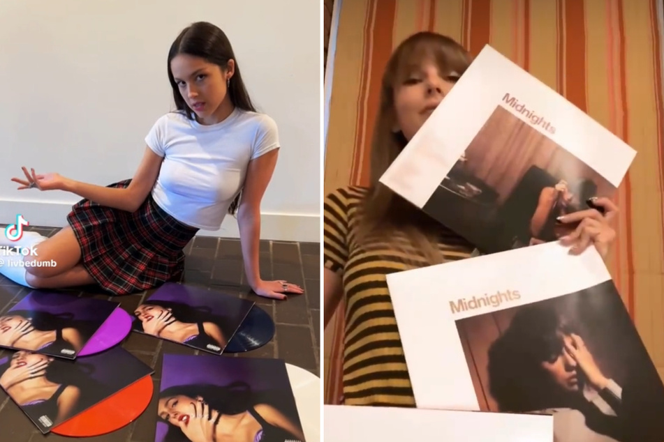 Artists like Olivia Rodrigo (l.) and Taylor Swift have released several limited-edition vinyl variants of their new albums to boost sales.