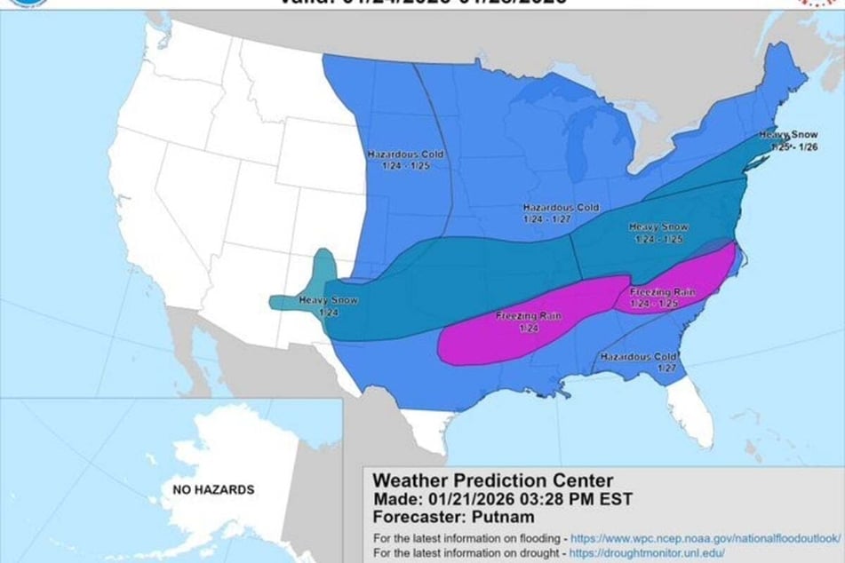 The National Weather Service (NWS) is warning of dangerously cold weather for large parts of the US.