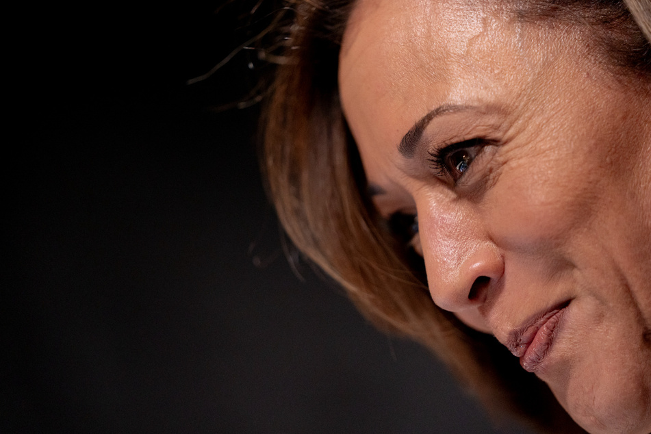 Vice President Kamala Harris (pictured) praised President Joe Biden's "patriotic" decision not to seek reelection Sunday and vowed to win the Democratic nomination and defeat Donald Trump.