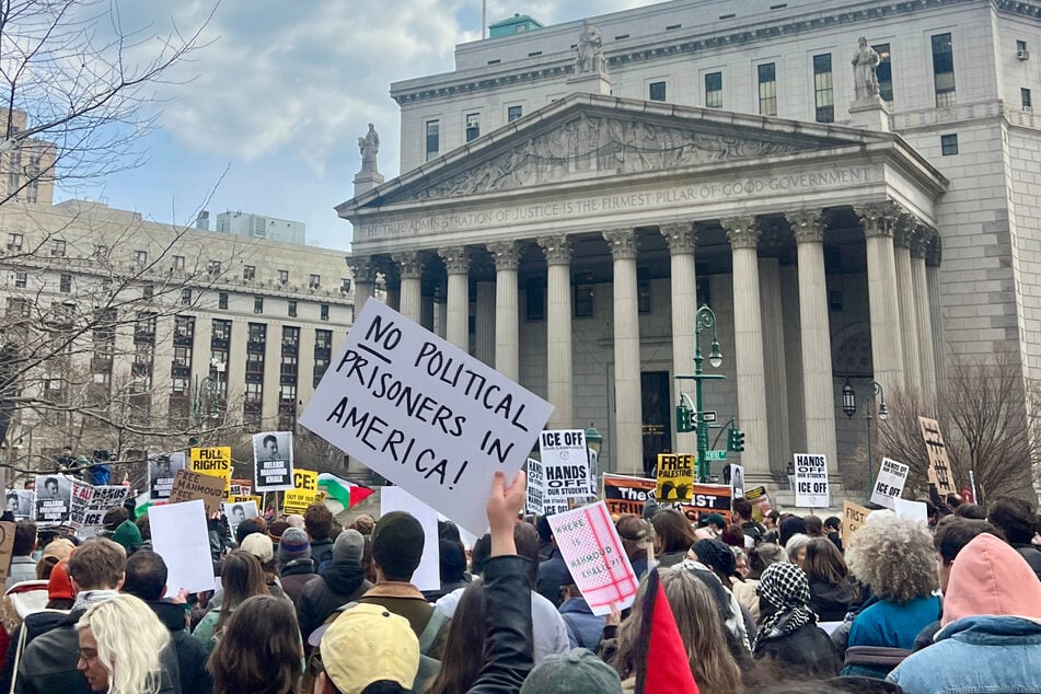 New Yorkers filled the air of Foley Square with chants of "Hands off our students now!" and "Release Mahmoud right now!"