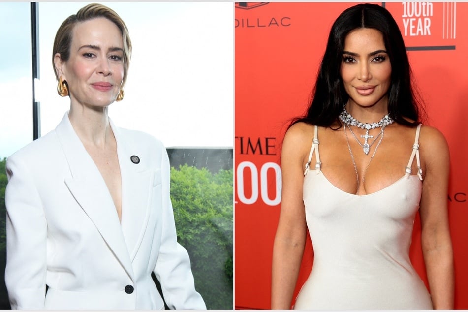 Sarah Paulson (l.) gushed over her new costar, Kim Kardashian, as the ladies prepare for their new legal drama, All's Fair.