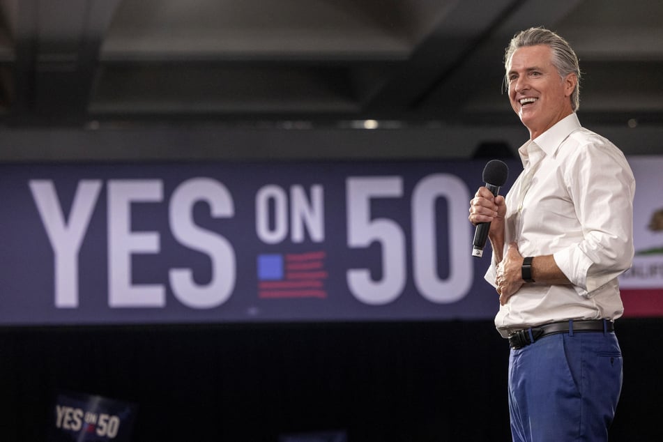 California Governor Gavin Newsom speaks at a "Yes On Prop 50" volunteer event at the LA Convention Center on November 1, 2025.