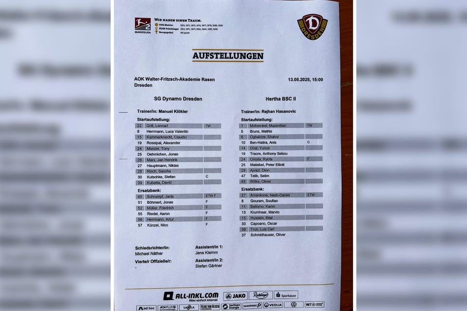 Mit diesem Team testet Dynamo Dresden gegen Hertha BSC II.