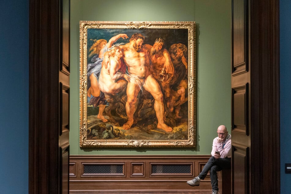 Großes Gemälde "Der trunkene Herkules, von einem Satyr-Paar geführt" (um 1613/14) von Peter Paul Rubens.