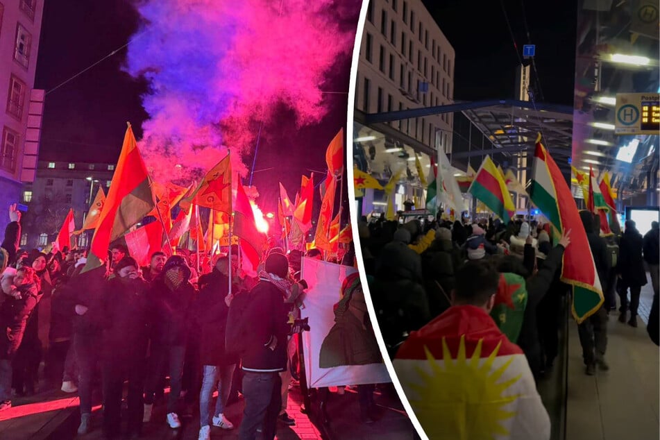 Wütende Kurden ziehen mit Pyrotechnik durch Dresden und legen Postplatz lahm