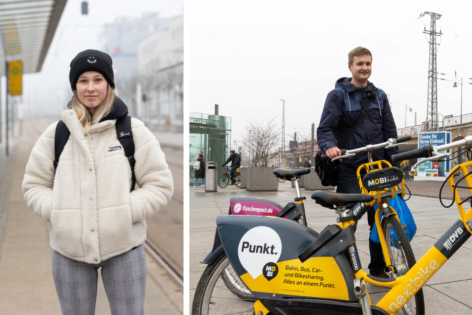 Lea (23) kam von außerhalb und wurde vom Streik überrascht. Martin (31) stieg von den gelben Öffis auf das gelbe Fahrrad um.