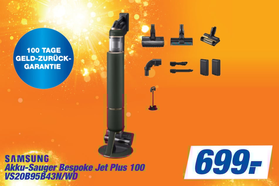 Samsung Bespoke Jet Plus 100 VS20B95B43N/WD
für 699 Euro (inkl. 100-Tage-Geld-zurück-Garantie).