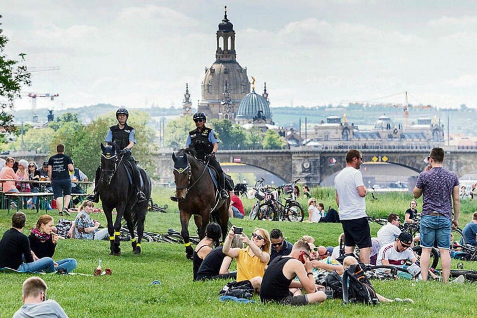 Ordnungshüter hoch zu Pferde - die Polizei verstärkt am Donnerstag ihre Präsenz im Grünen.