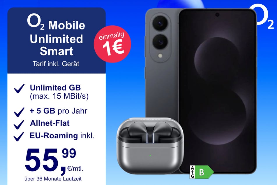 Das Samsung Galaxy S25 Edge + Buds 3 Pro im o2 Mobile Unlimited Smart für einmalig 1 Euro.