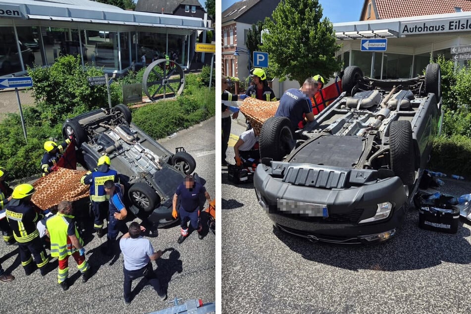 In Eilsleben landete ein Opel nach einem Unfall auf dem Dach.