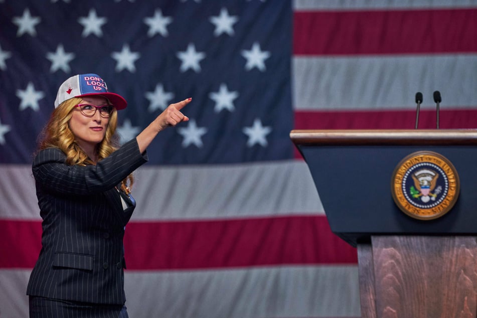 Meryl Streep portrayed the President of the United States, complete with trucker-style hat, in Don't Look Up.