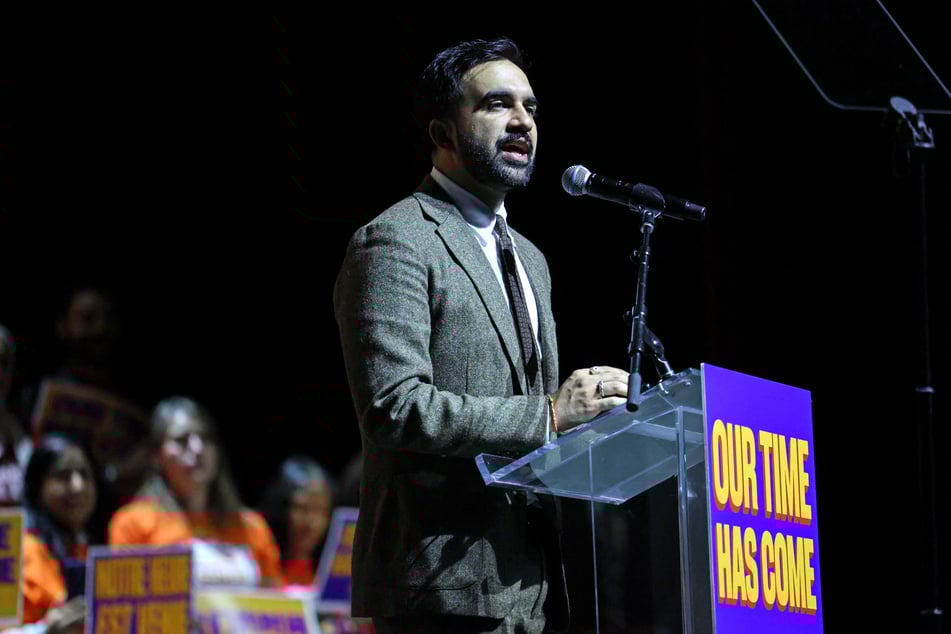 New York City Democratic mayoral candidate Zohran Mamdani speaks during a rally in Washington Heights on Monday.