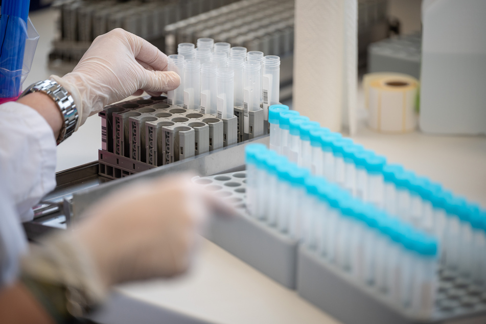 Eine Labormitarbeiterin bereitet Röhrchen für einen PCR-Test vor, um Proben auf die Omikron-Variante zu testen.