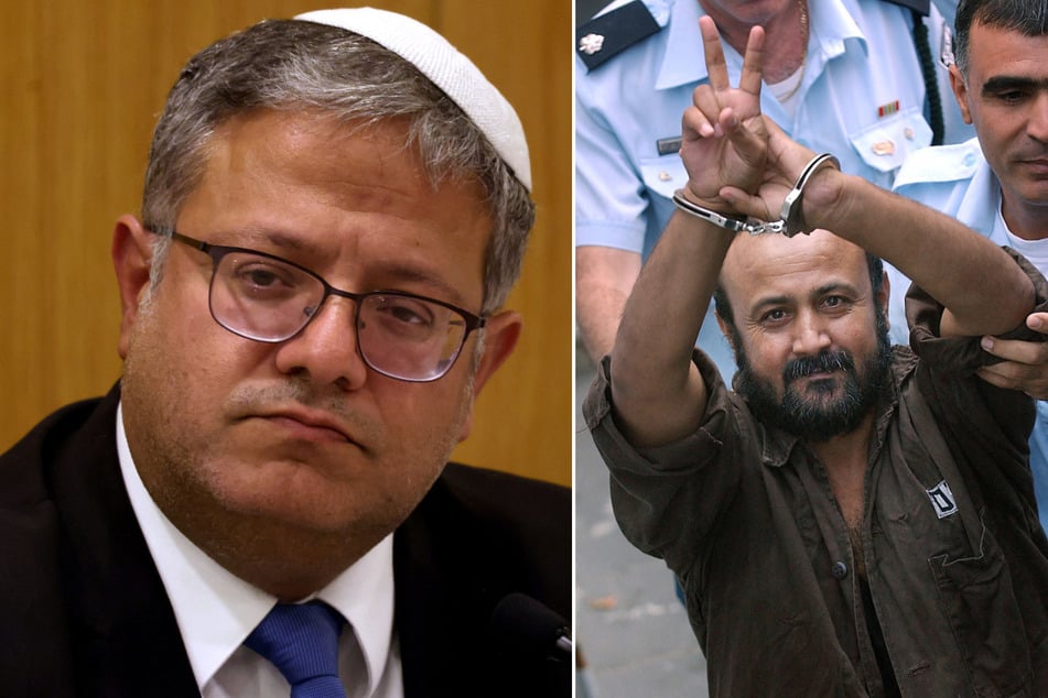 Israel's National Security Minister Itamar Ben-Gvir (l.) shared a video of himself confronting popular Palestinian political leader Marwan Barghouti in prison.