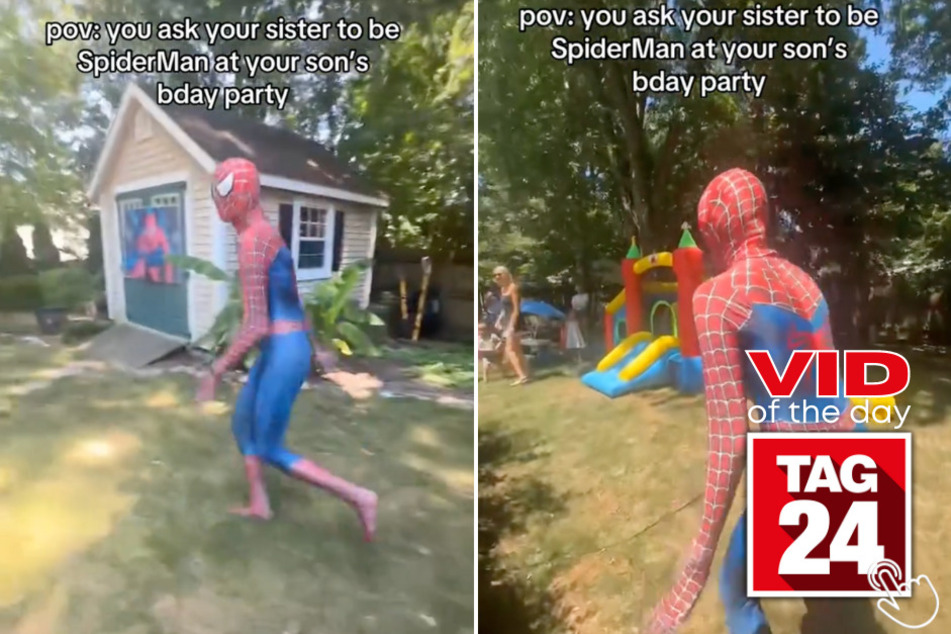 Today's Viral Video of the Day features a woman who dressed up as Spiderman for her nephew's birthday party!