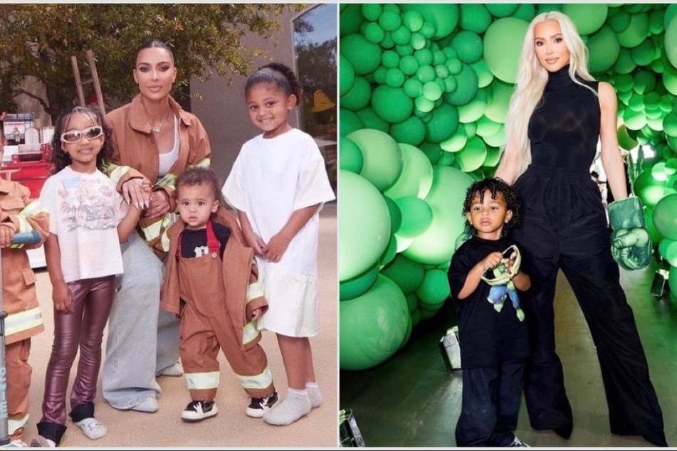 Kim Kardashian (r) took a break from slaying on the gram to spend time with her kids at Universal Studios for Psalm's birthday.