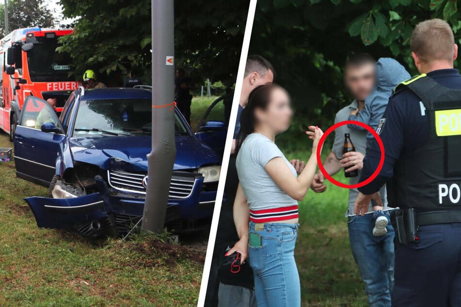 Berlin: Betrunkener Vater kracht mit Kindern im Auto gegen Laterne und trinkt weiter