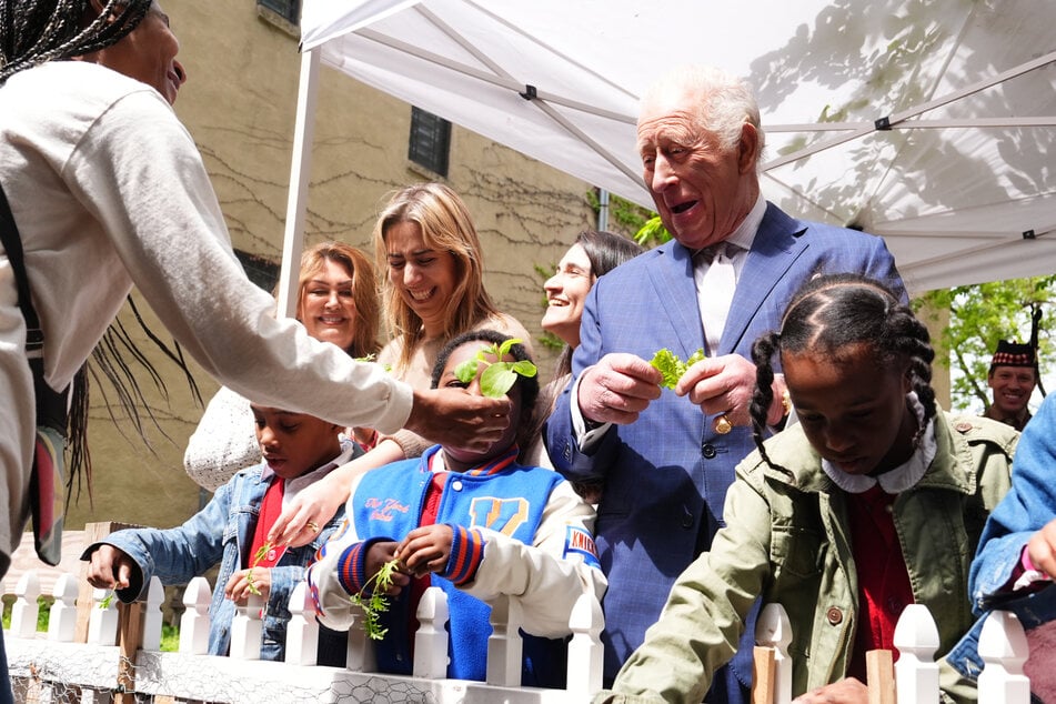 King Charles joined local children at a gardening project in Harlem.