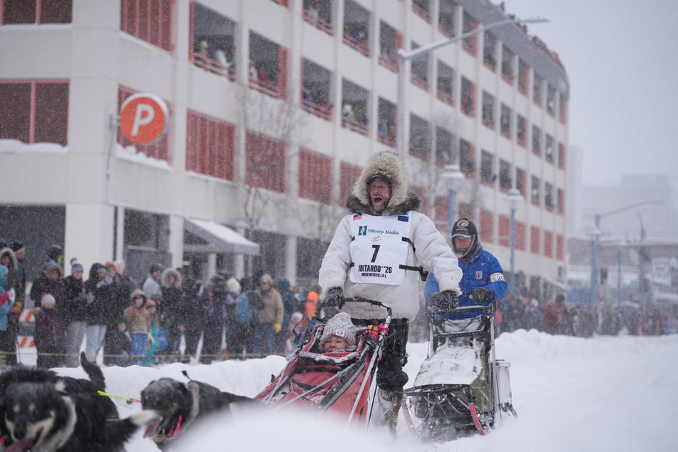 Jessie Holmes participates in the ceremonial start of the 54th Iditarod Trail Sled Dog Race in Anchorage, Alaska, on March 7, 2026.