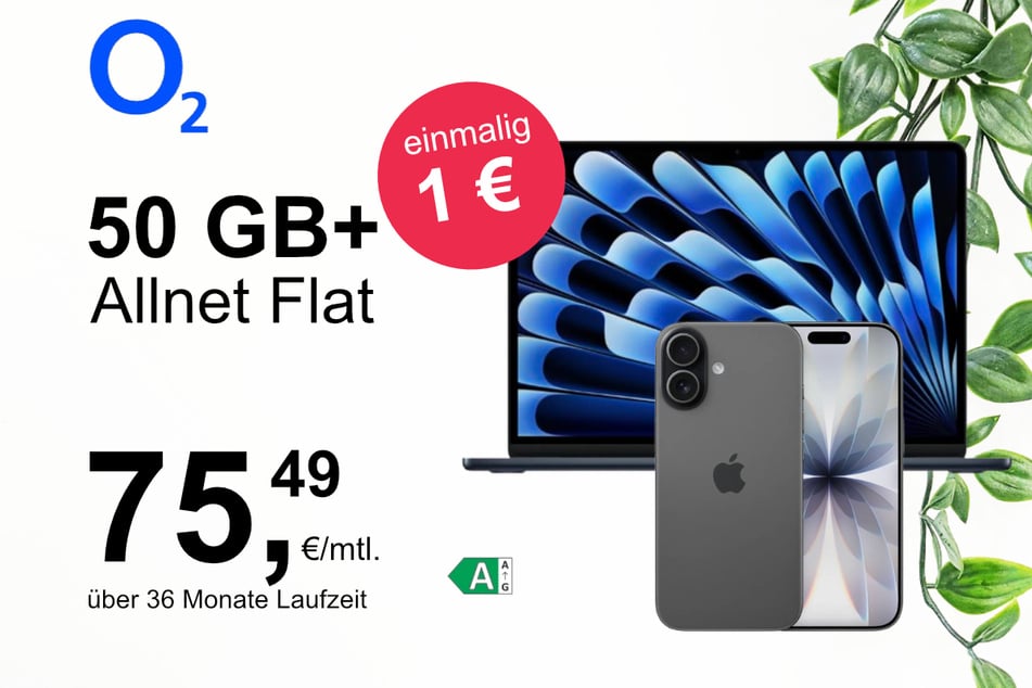 Das iPhone 17 mit MacBook Air 13 (M5) und 50 GB Daten für einmalig nur 1 Euro bei o2.