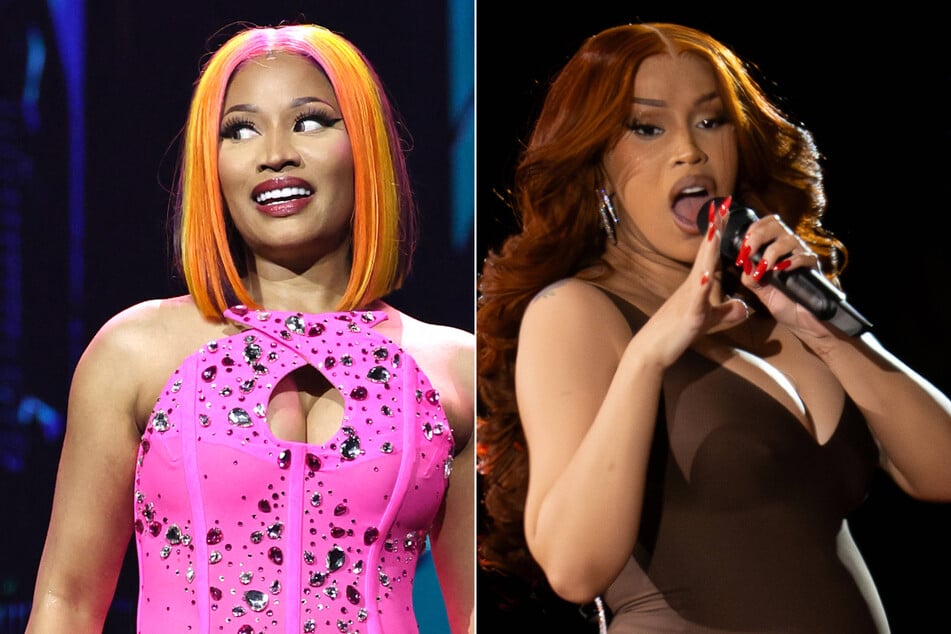 Cardi B (r.) got candid about her explosive feud with Nicki Minaj earlier this month, which saw both stars take digs at each other's kids.