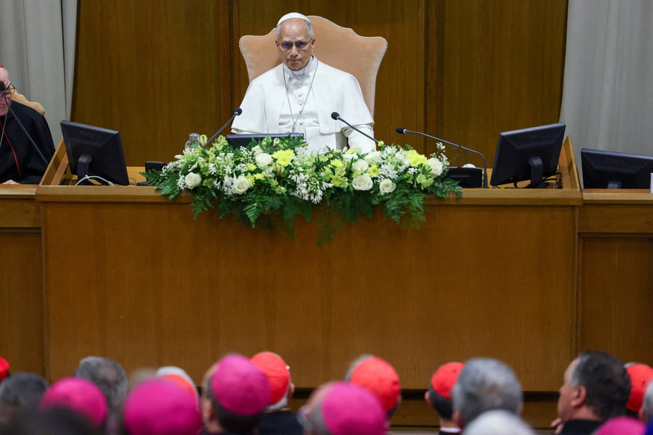Pope Leo XIV attends the presentation of "Magnifica humanitas," his first encyclical, focused on the rise of artificial intelligence, at the Vatican's Aula Nuova del Sinodo, on May 25, 2026.
