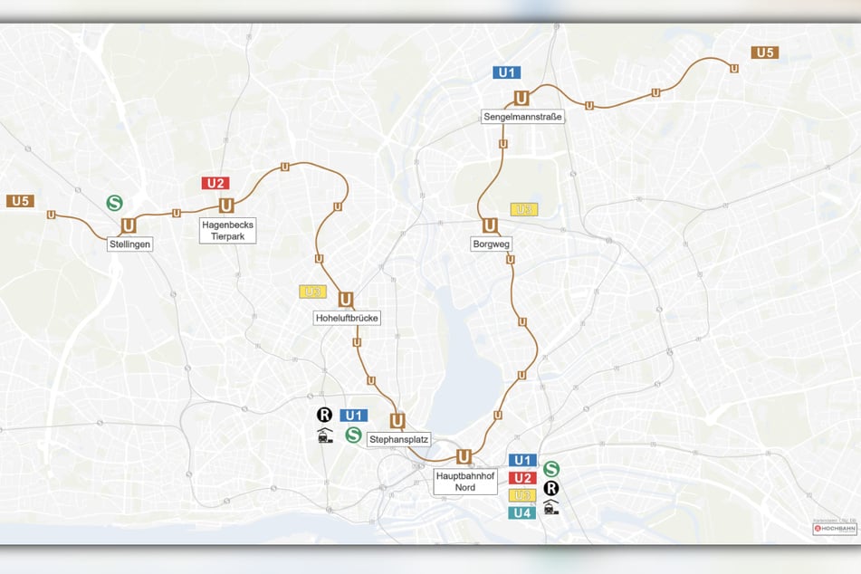 Auf dieser Strecke soll die neue Linie U5 in Hamburg bis zum Jahr 2040 fahren.