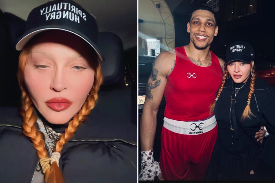 Madonna (l) showed off her youthful and glowing complexion at boyfriend Joshua Popper's boxing match.