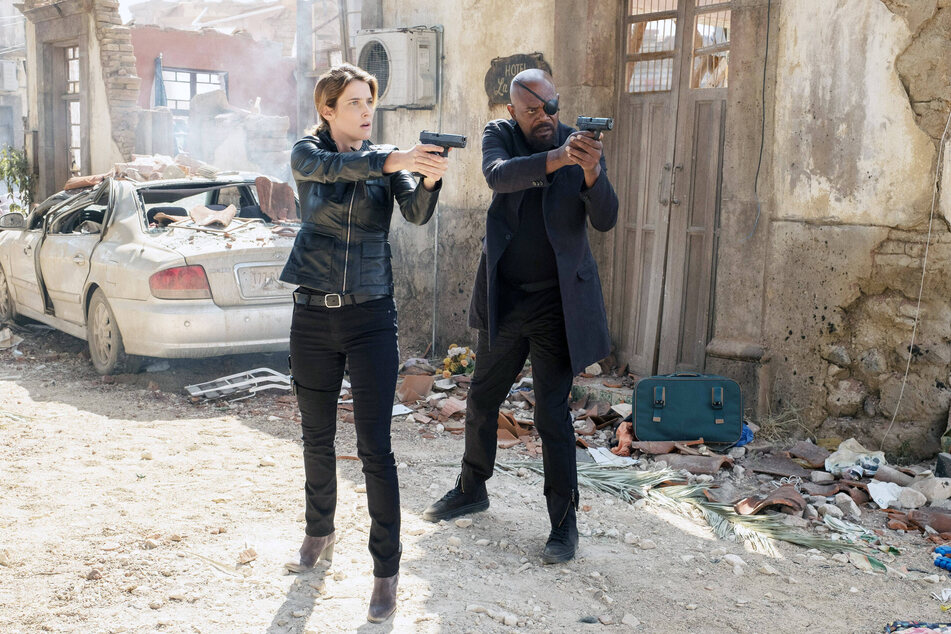 Samuel L. Jackson (r) and Colbie Smulders are back as Nick Fury and Maria Hill in Marvel's Secret Invasion.