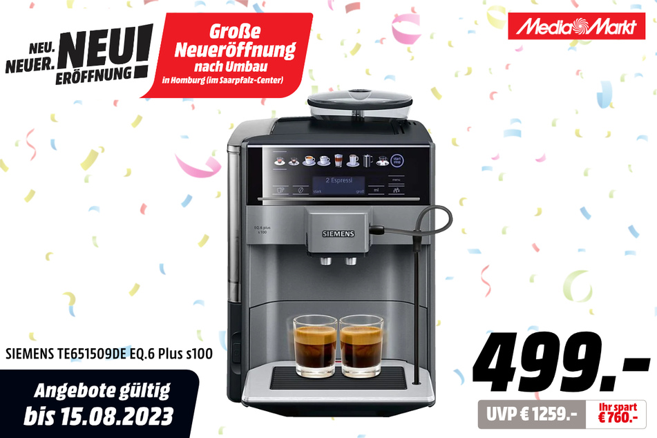 Siemens-Kaffeevollautomat für 499 statt 1.259 Euro.