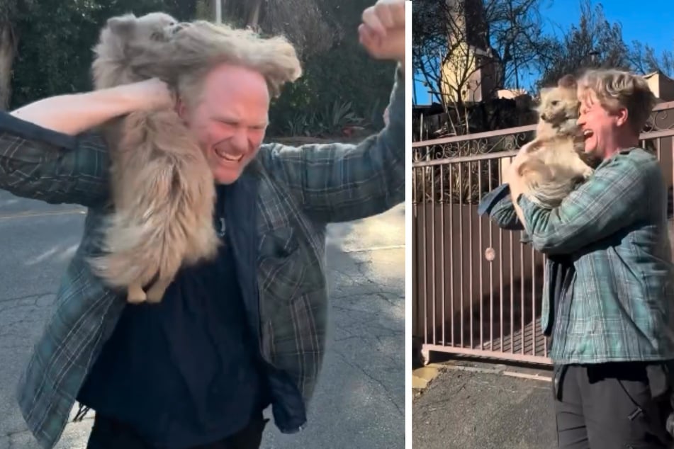 Casey konnte seine Tränen kaum zurückhalten, als er seinen Hund endlich wieder in den Armen hielt.