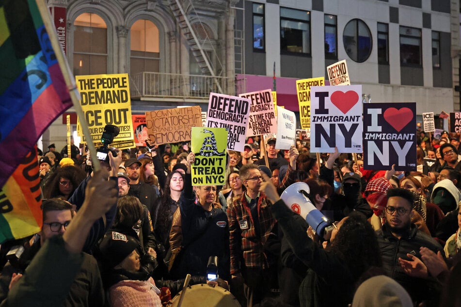 New Yorkers have hit the streets since an aggressive ICE raid in Chinatown on Tuesday, with protestors calling out Trump's escalating anti-migrant campaign.