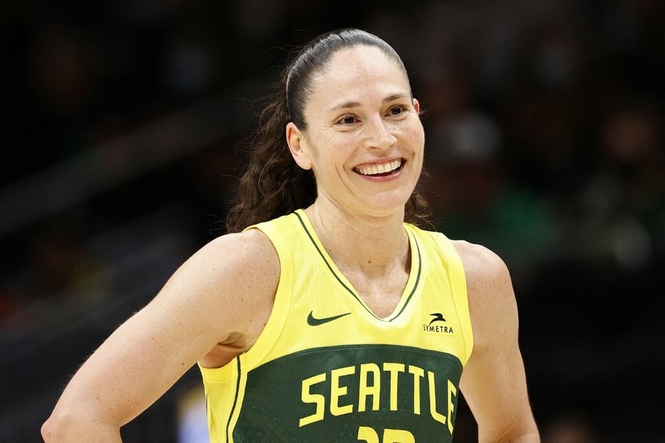 Sue Bird of the Seattle Storm smiles bright in a game against the Los Angeles Sparks at Climate Pledge Arena.