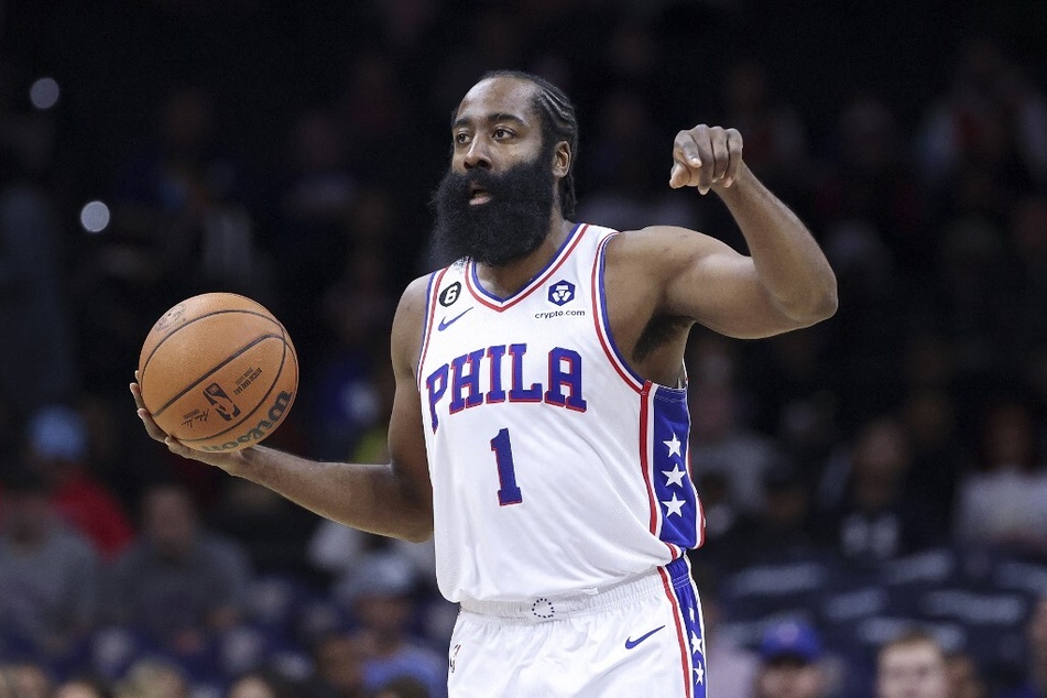 James Harden during the first quarter against the Charlotte Hornets at Wells Fargo Center on October 12, 2022.